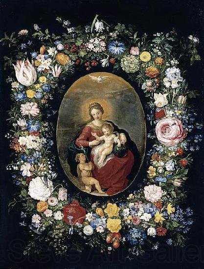 Jan Breughel Virgin and Child with Infant St John in a Garland of Flowers France oil painting art